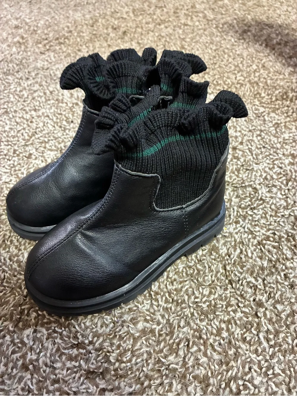 Kids Black Slip-On Chelsea Boot with Ribbed Sock Collar